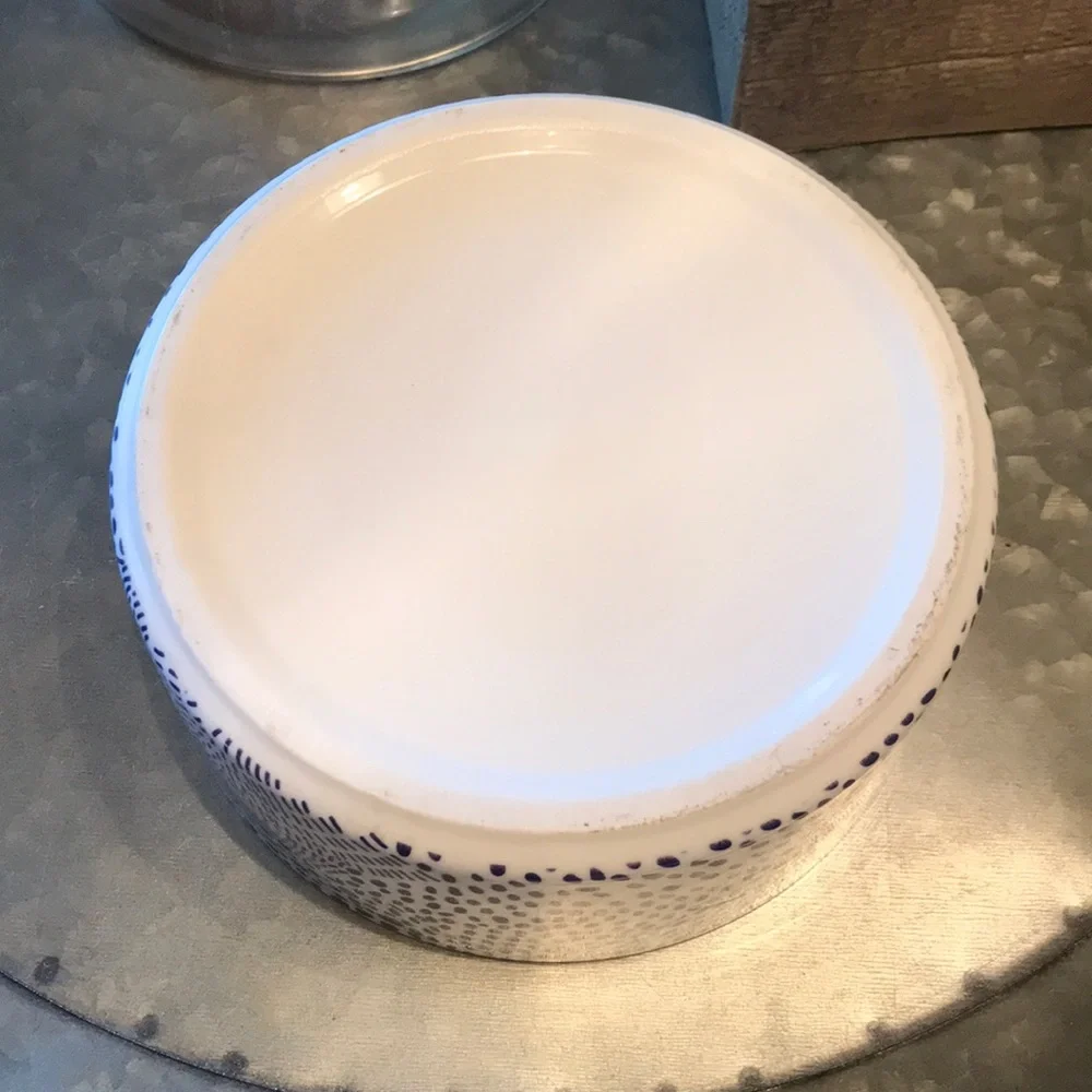 Modern Ceramic Dog Bowl in Blue Dot Pattern